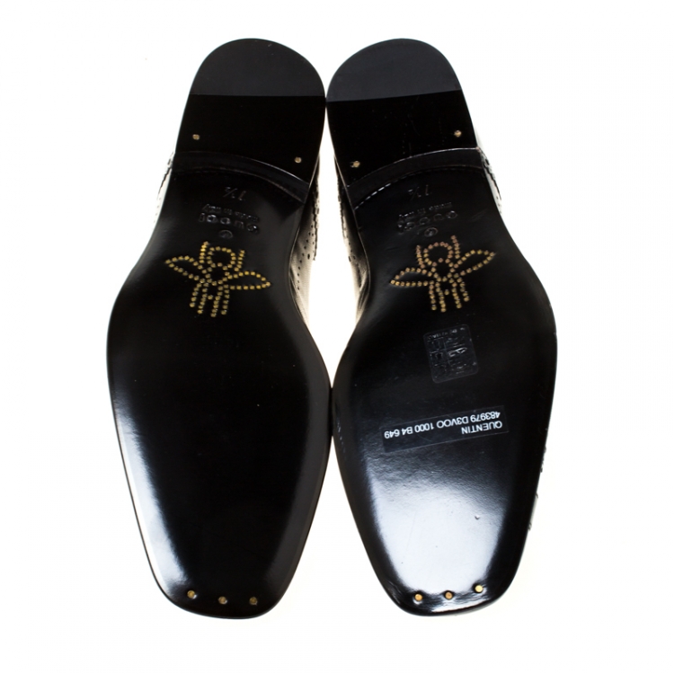 Pre Owned Gucci Black Brogue Leather Thesis Cutout Detail Loafers Size 41.5