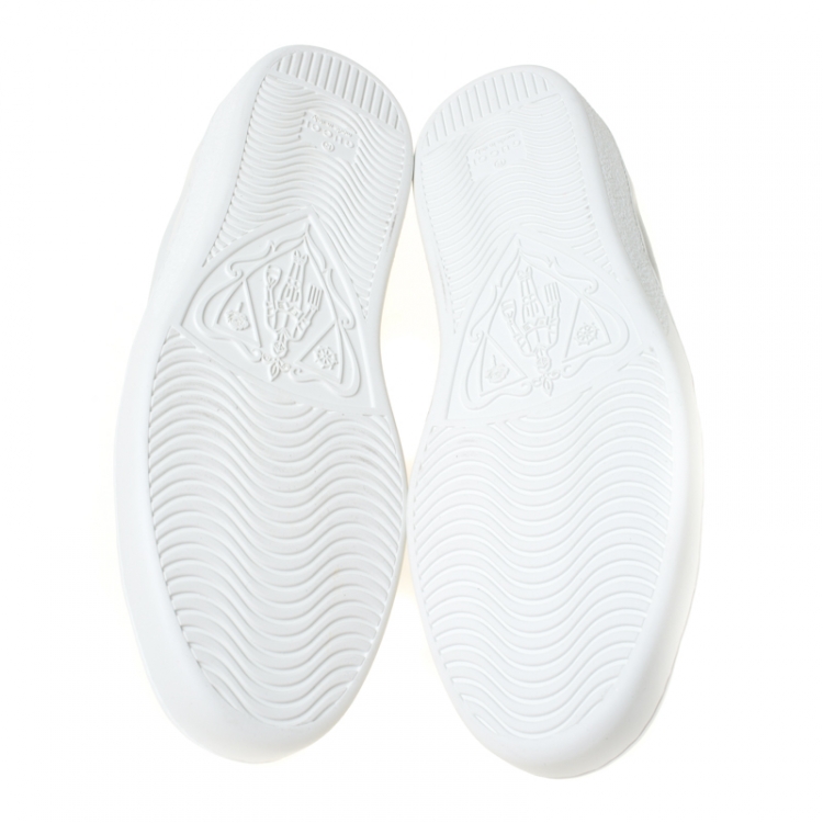 Pre Owned Gucci White Leather Ace Embroidered Bee Low Top Sneakers Size 42.5