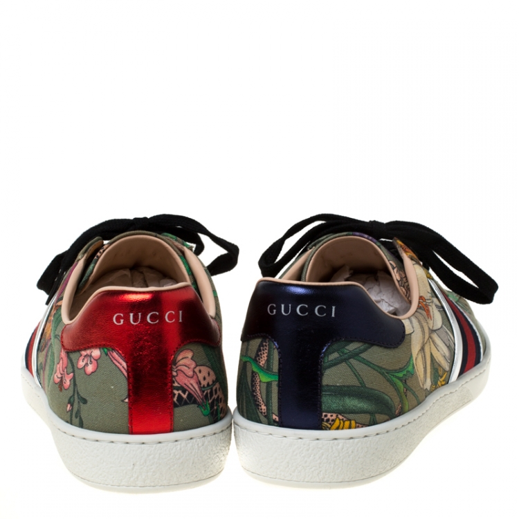 Pre Owned Gucci Multicolor Flora Snake Print New Ace Low Top Sneakers Size 42.5