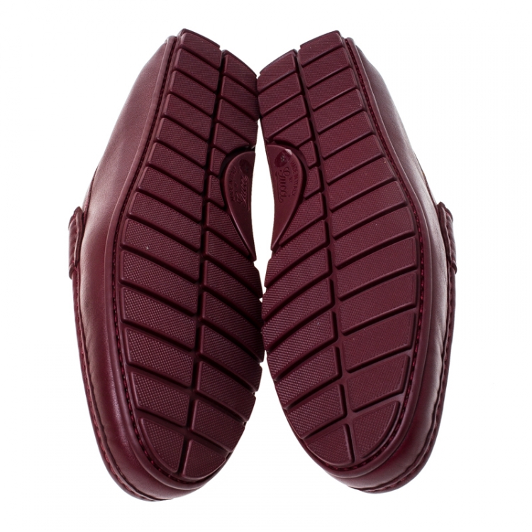 Pre Owned Gucci Burgundy Leather Slip On Loafers Size 42