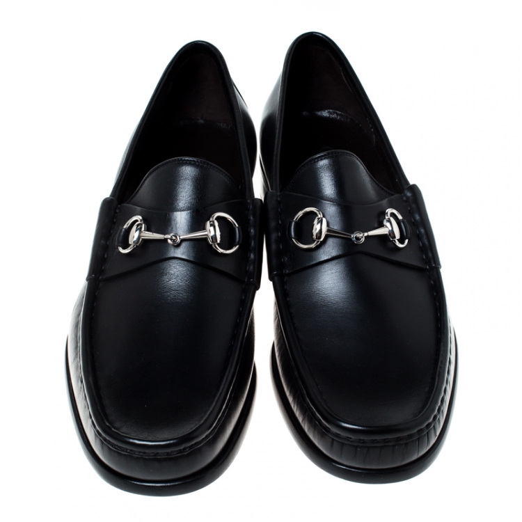 Pre Owned Gucci Black Leather Horsebit Loafers Size 46