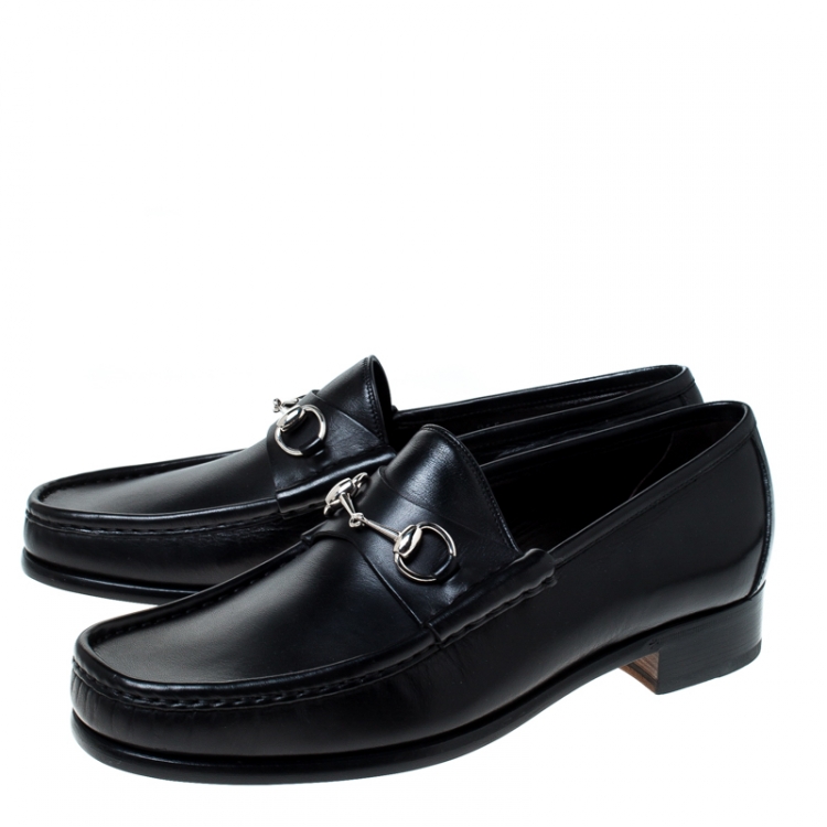 Pre Owned Gucci Black Leather Horsebit Loafers Size 46