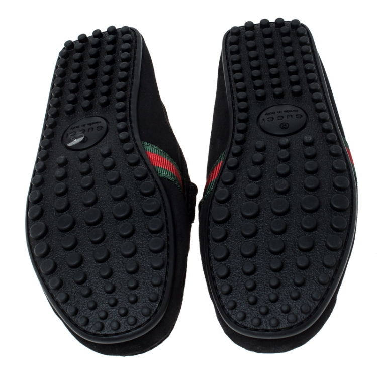 Pre Owned Gucci Black Suede Web Detail Slip On Loafers Size 40