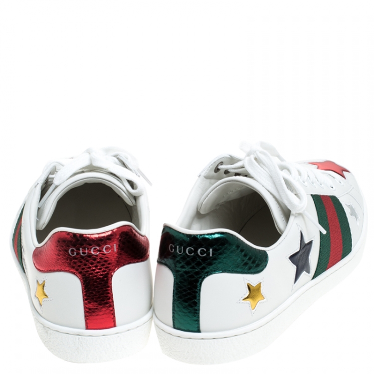Pre Owned Gucci White Leather Ace Metallic Stars Low Top Sneakers Size 41