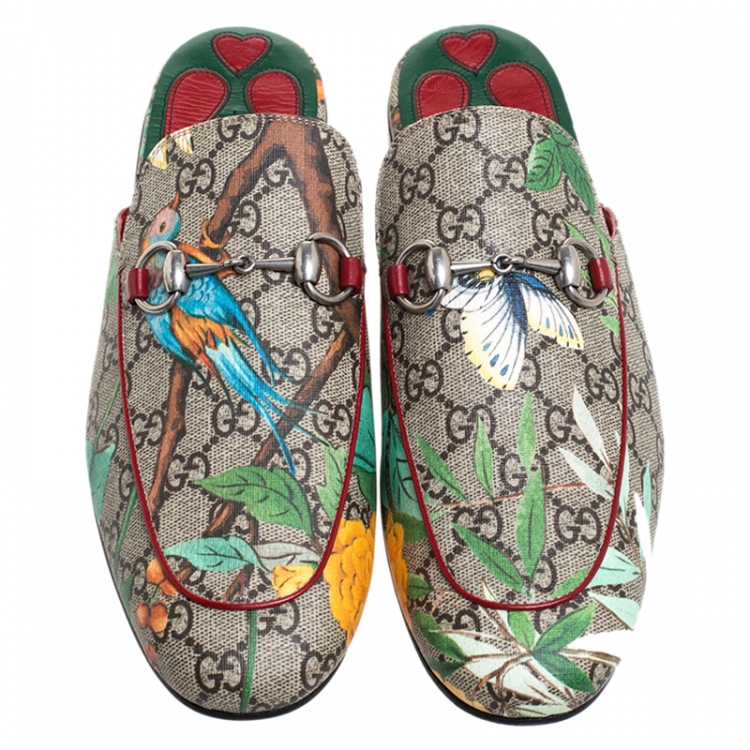 Pre Owned Gucci Multicolor GG Supreme Monogram Coated Canvas Tian Princetown Flat Mules Size 41