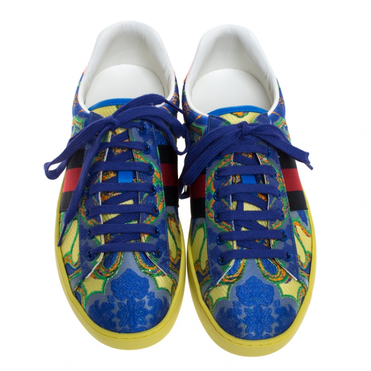 Pre Owned Gucci Multicolor Floral Jacquard Fabric Ace Low Top Sneakers Size 41.5