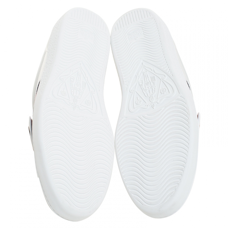 Pre Owned Gucci White Leather Ace Web Low Top Sneakers with Removable Patch Size 44.5 