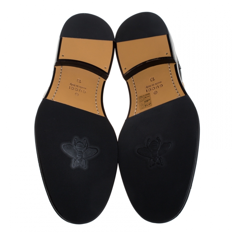 Pre Owned Gucci Black/Gold Embroidered Bee Star Leather Brogue Ankle Boots Size 44