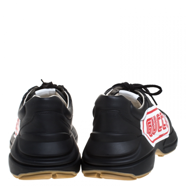 Pre Owned Gucci Black Leather Rhyton Logo Sneakers Size 45