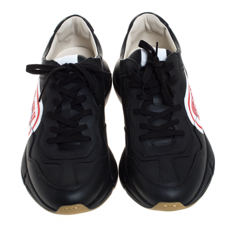Pre Owned Gucci Black Leather Rhyton Logo Sneakers Size 45