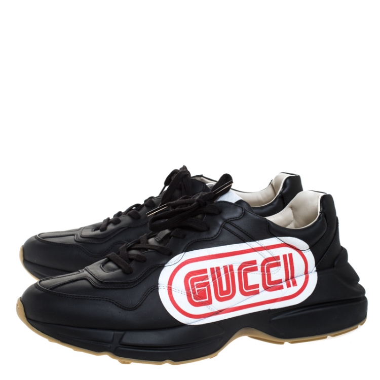 Pre Owned Gucci Black Leather Rhyton Logo Sneakers Size 45