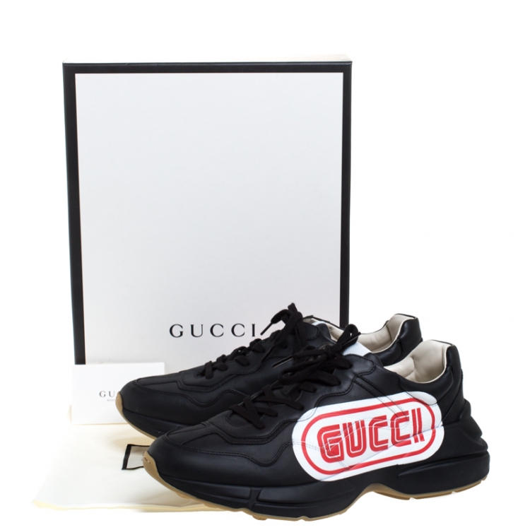 Pre Owned Gucci Black Leather Rhyton Logo Sneakers Size 45