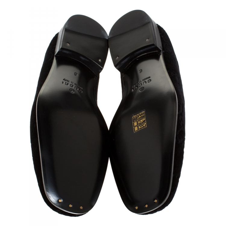 Pre Owned Gucci Black GG Velvet and Leather Smoking Slippers Size 40