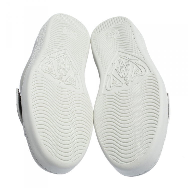 Pre Owned Gucci White Leather Ace Web Low Top Sneakers with Removable Patch Size 41