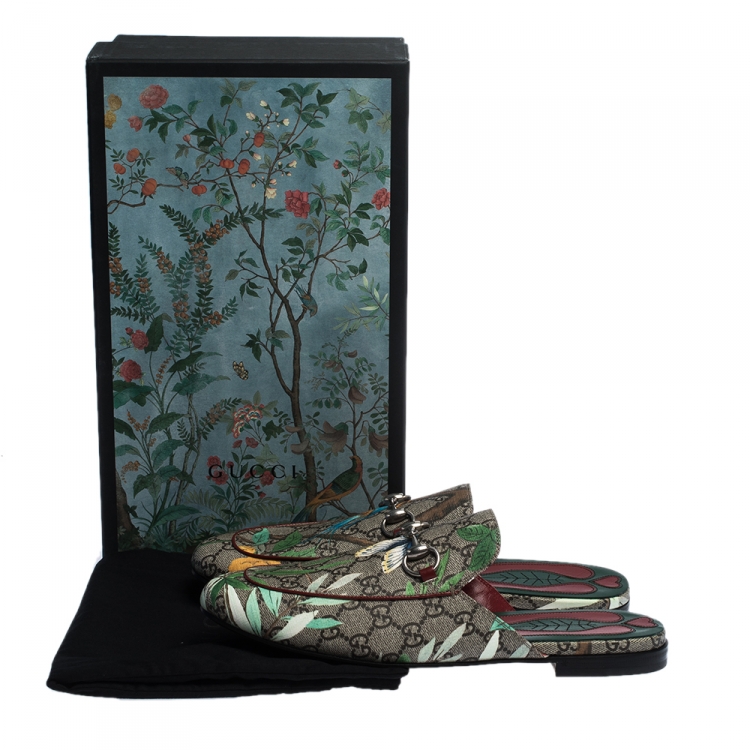 Pre Owned Gucci Multicolor GG Supreme Monogram Coated Canvas Tian Kolbo Princetown Flat Mules Size 42