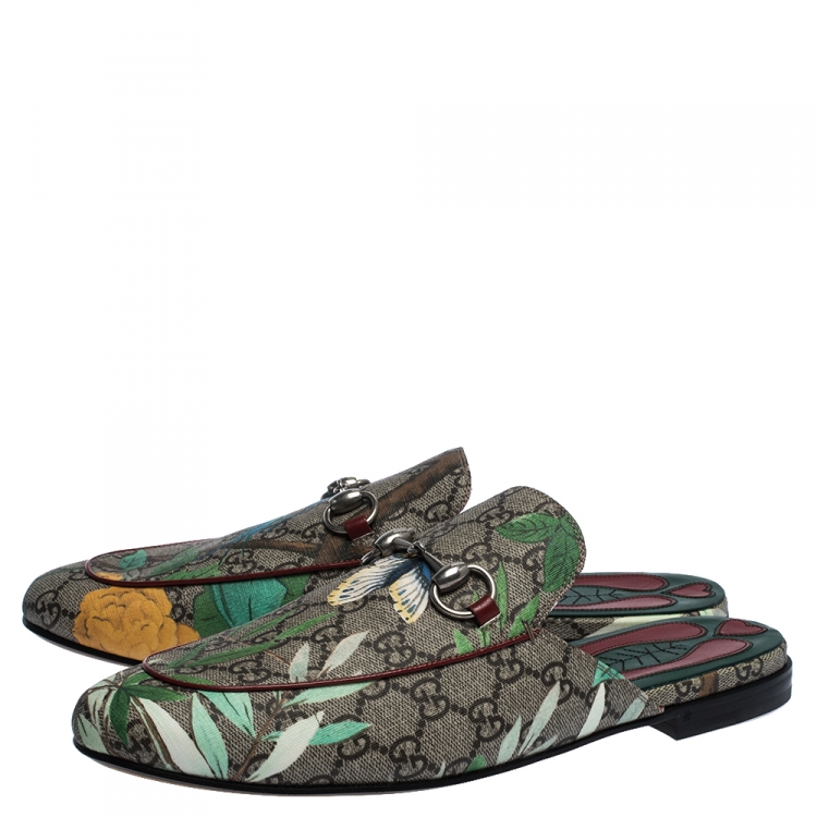 Pre Owned Gucci Multicolor GG Supreme Monogram Coated Canvas Tian Kolbo Princetown Flat Mules Size 42
