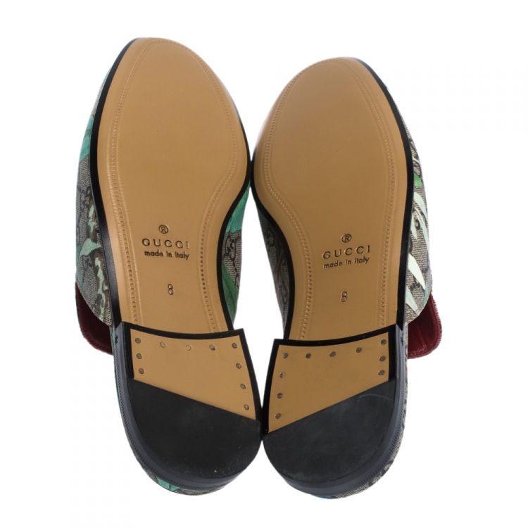 Pre Owned Gucci Multicolor GG Supreme Monogram Coated Canvas Tian Kolbo Princetown Flat Mules Size 42