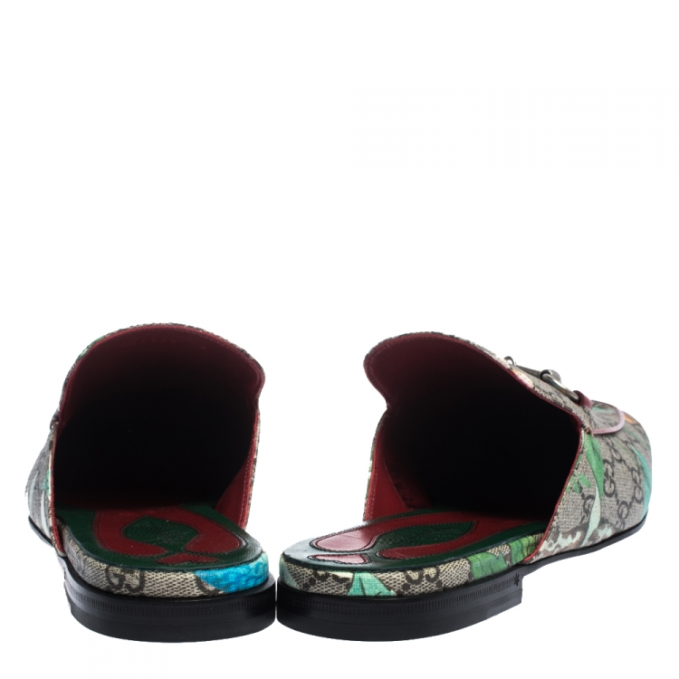 Pre Owned Gucci Multicolor GG Supreme Monogram Coated Canvas Tian Kolbo Princetown Flat Mules Size 42