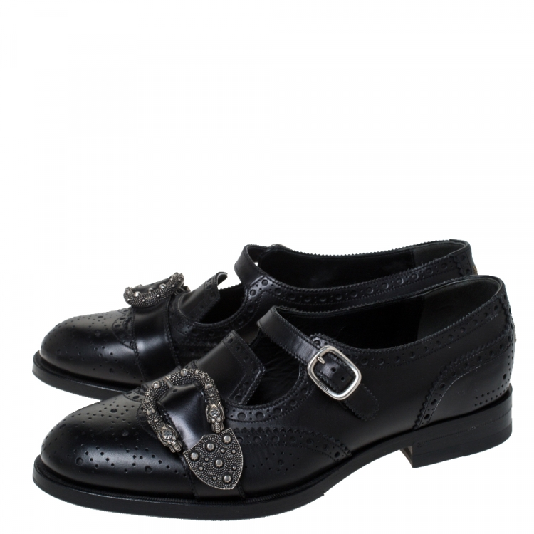 Pre Owned Gucci Black Brogue Leather Queercore Monk Strap Loafers Size 41