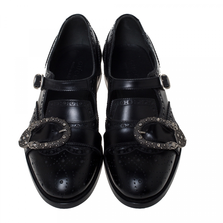 Pre Owned Gucci Black Brogue Leather Queercore Monk Strap Loafers Size 41