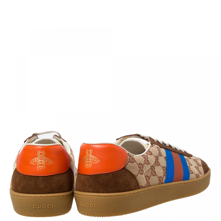 Pre Owned Gucci Brown GG Canvas and Suede Web G74 Sneakers Size 46