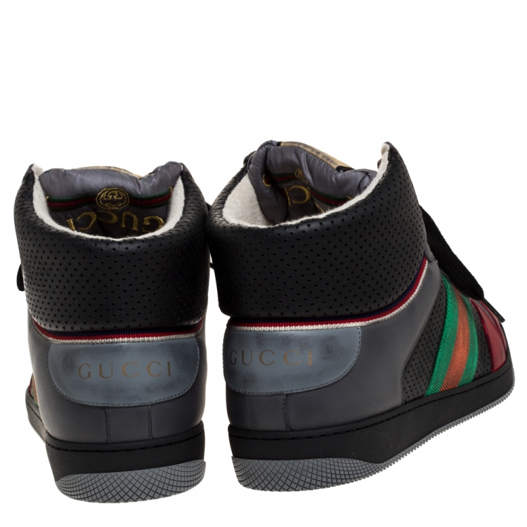 Pre Owned Gucci Multicolor Perforated Leather Web Screener High Top Sneakers Size 45