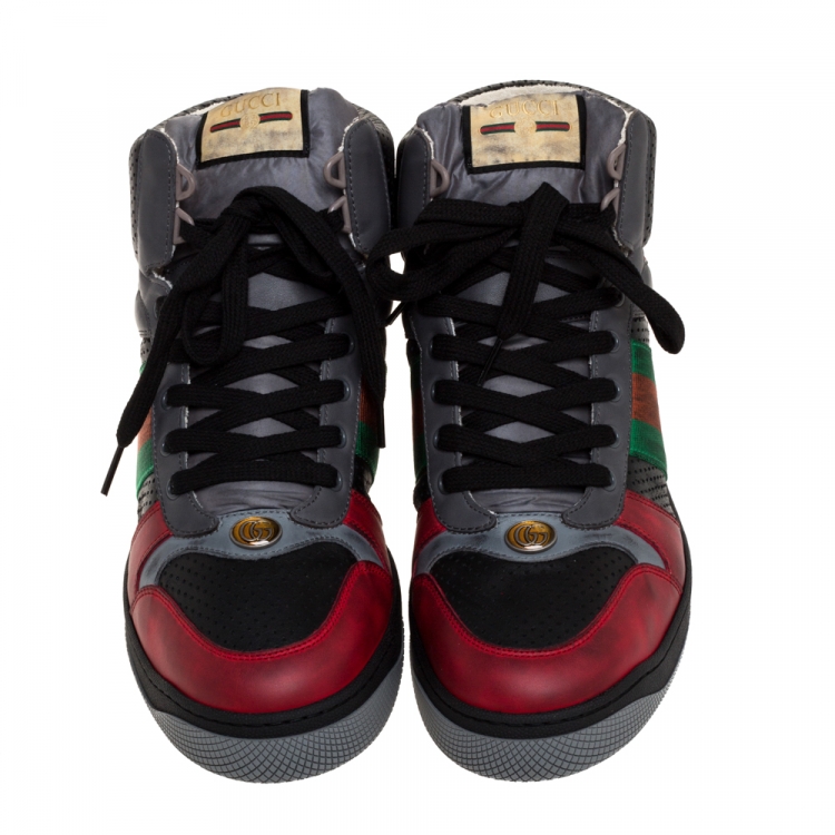 Pre Owned Gucci Multicolor Perforated Leather Web Screener High Top Sneakers Size 45