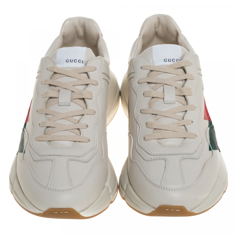 Pre Owned Gucci Cream Leather Web Rhyton Low Top Sneakers Size 43