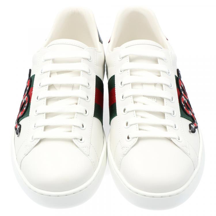 Pre Owned Gucci White Leather Ace Snake Sneakers Size 40