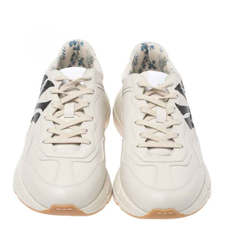 Pre Owned Gucci Cream Leather Rhyton Low Top Sneakers Size 42