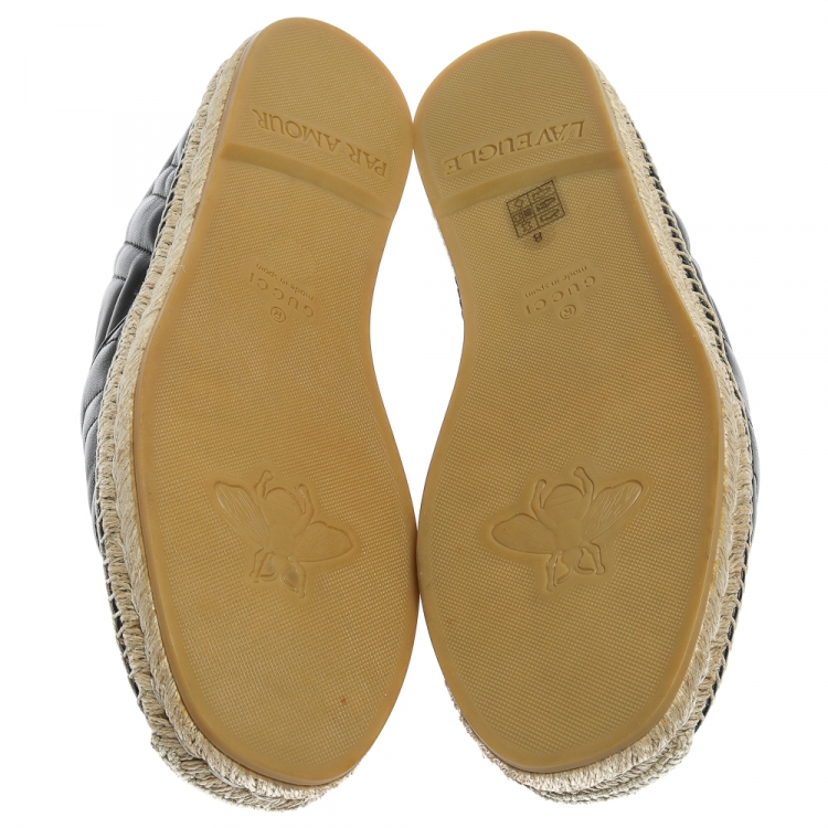Pre Owned Gucci Black Matelasse Leather GG Marmont Espadrilles Size 41.5