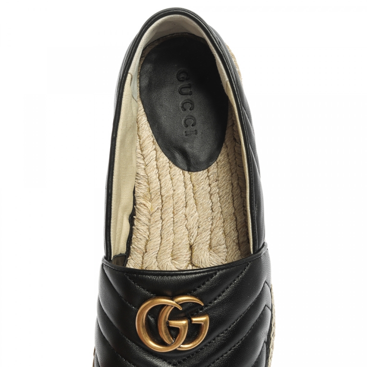 Pre Owned Gucci Black Matelasse Leather GG Marmont Espadrilles Size 41.5