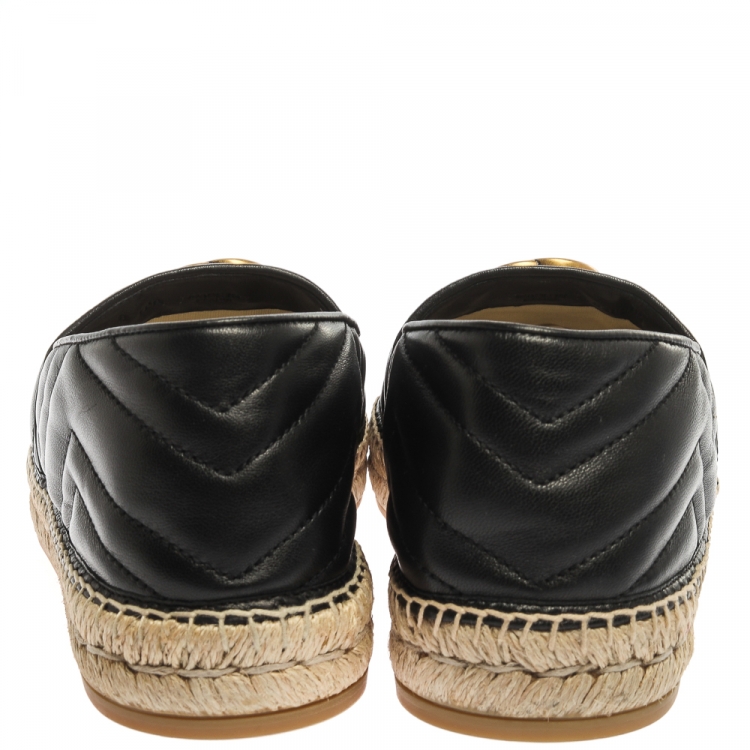 Pre Owned Gucci Black Matelasse Leather GG Marmont Espadrilles Size 41.5