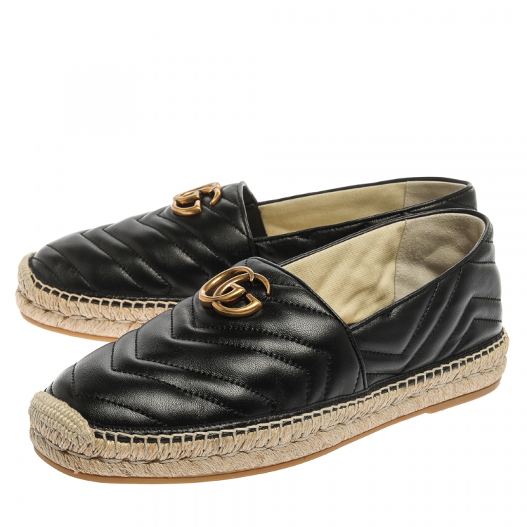 Pre Owned Gucci Black Matelasse Leather GG Marmont Espadrilles Size 41.5
