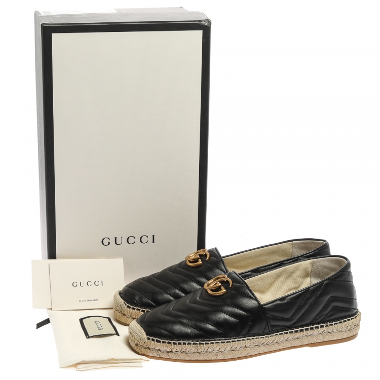 Pre Owned Gucci Black Matelasse Leather GG Marmont Espadrilles Size 41.5