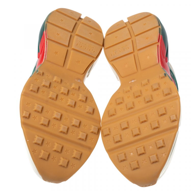 Pre Owned Gucci Cream Leather Web Rhyton Low Top Sneakers Size 42