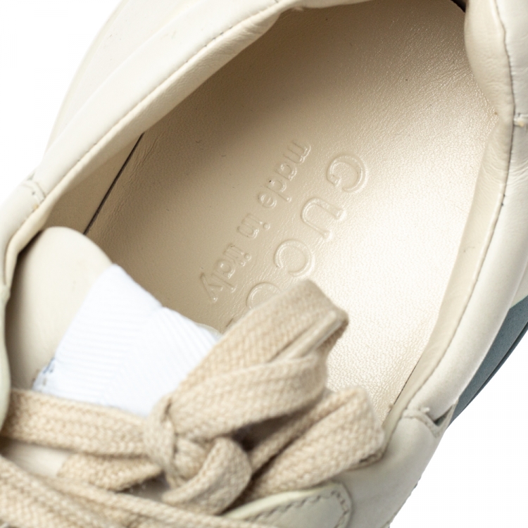 Pre Owned Gucci Cream Leather Web Rhyton Low Top Sneakers Size 42
