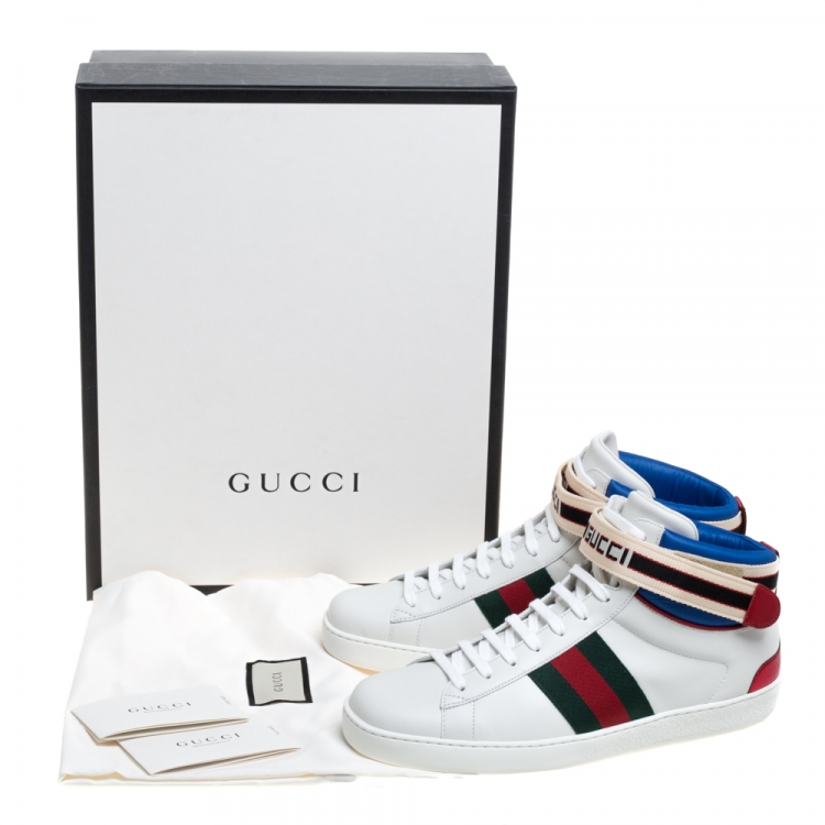 Pre Owned Gucci White Leather Stripe Ace High Top Sneakers Size 41