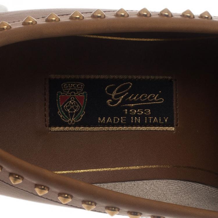 Pre Owned Gucci Brown Leather Studded 1953 Horsebit Loafers Size 41