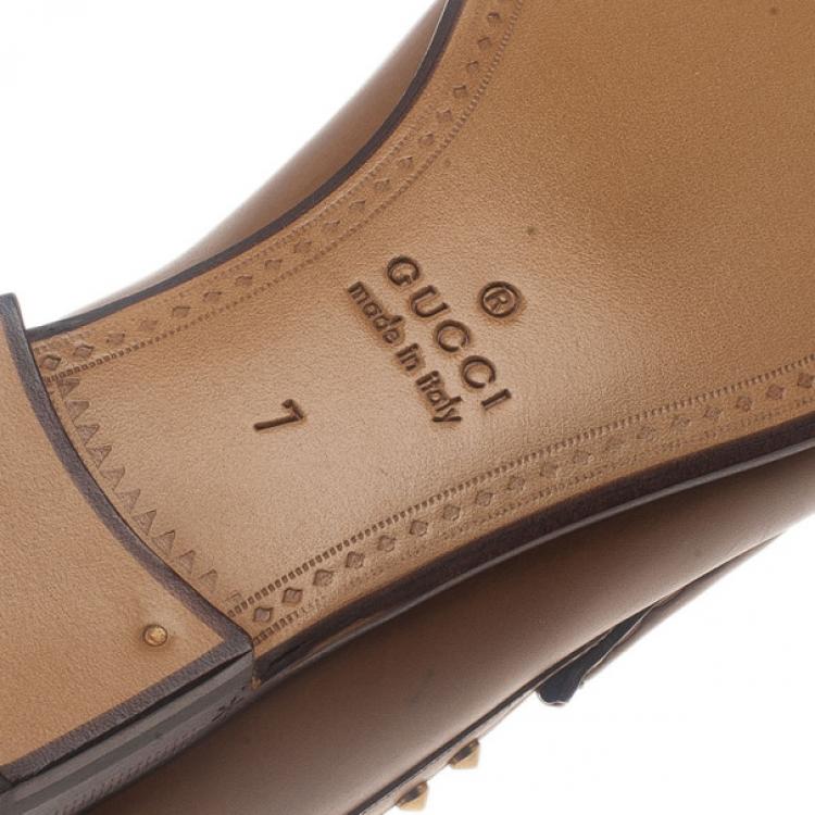 Pre Owned Gucci Brown Leather Studded 1953 Horsebit Loafers Size 41