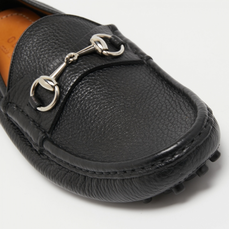 Pre Owned Gucci Black Leather Horsebit Slip On Loafers Size 41