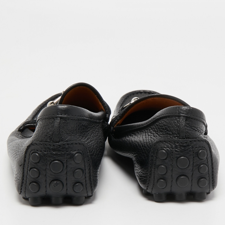 Pre Owned Gucci Black Leather Horsebit Slip On Loafers Size 41