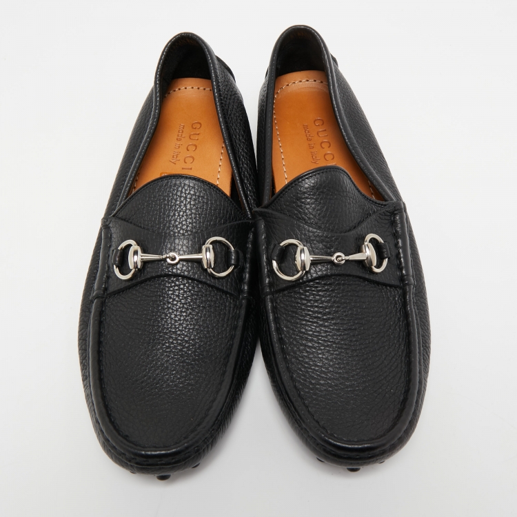 Pre Owned Gucci Black Leather Horsebit Slip On Loafers Size 41