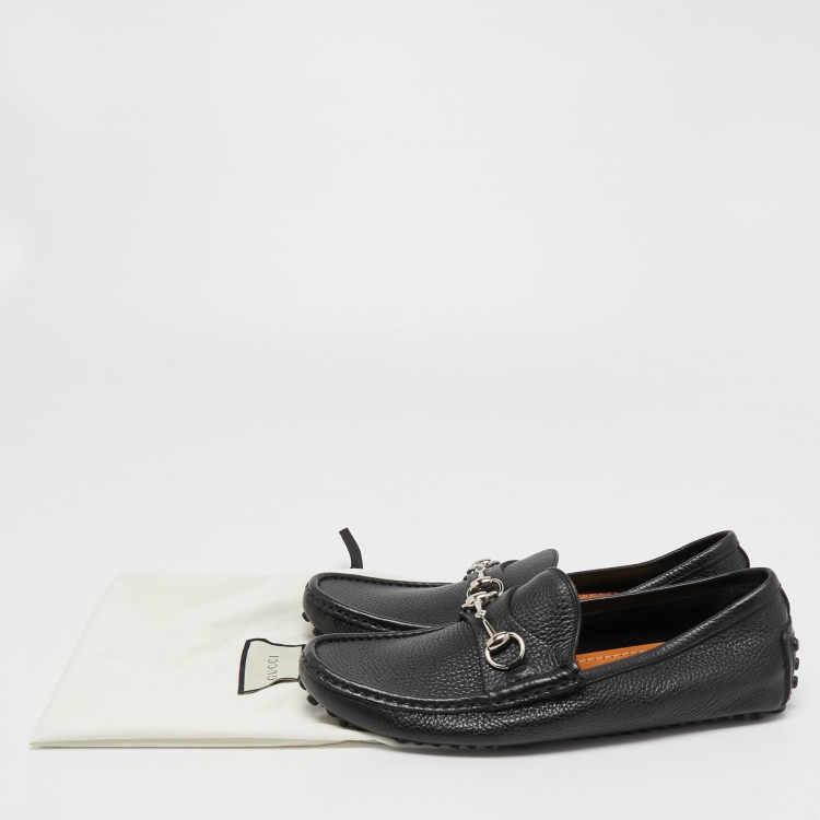 Pre Owned Gucci Black Leather Horsebit Slip On Loafers Size 41