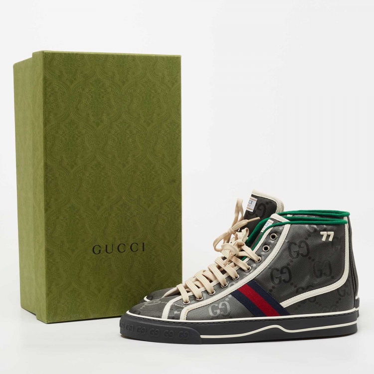 Pre Owned Gucci Grey Nylon Tennis 1977 High Top Sneakers Size 43