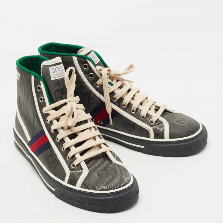 Pre Owned Gucci Grey Nylon Tennis 1977 High Top Sneakers Size 43