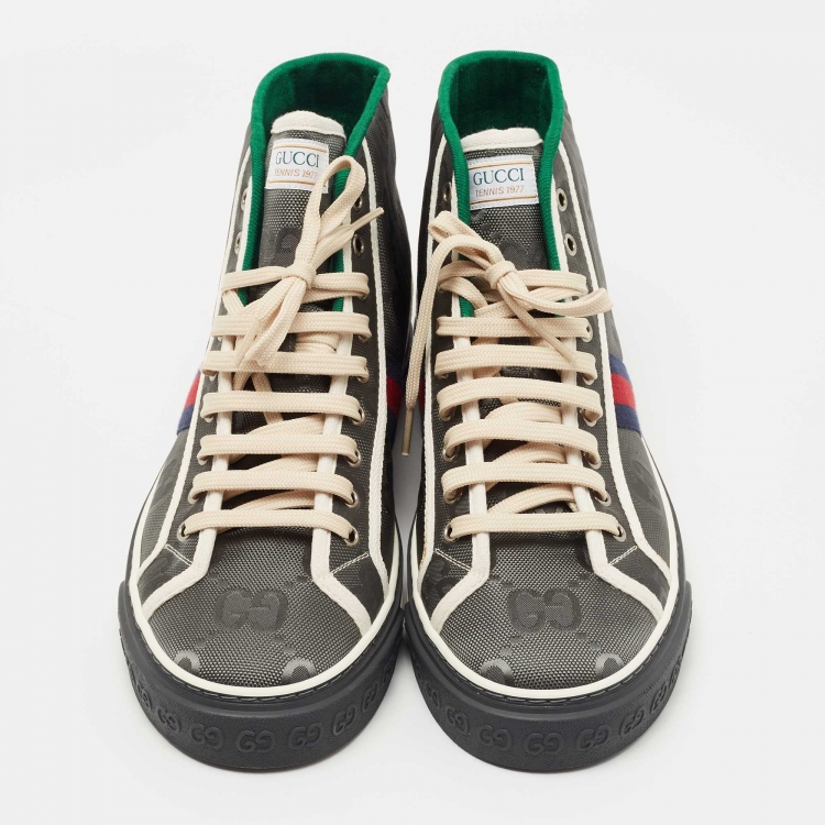 Pre Owned Gucci Grey Nylon Tennis 1977 High Top Sneakers Size 43