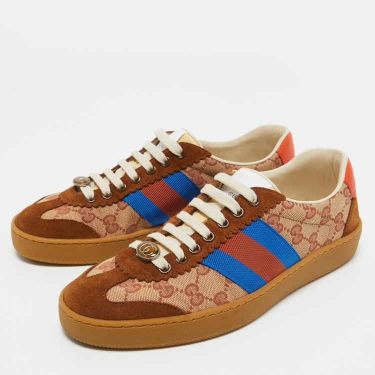 Gucci Brown/Beige GG Canvas and Suede Web G74 Sneakers Size  Gucci | TLC