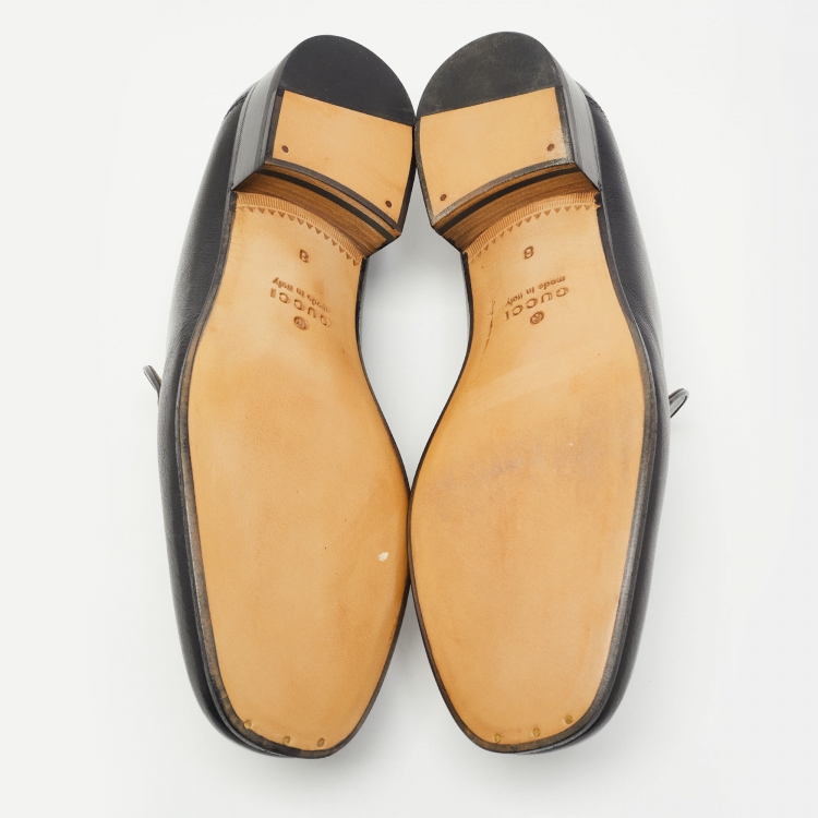Pre Owned Gucci Black Leather Jordaan Horsebit Slip On Loafers Size 42