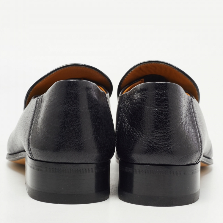 Pre Owned Gucci Black Leather Jordaan Horsebit Slip On Loafers Size 42